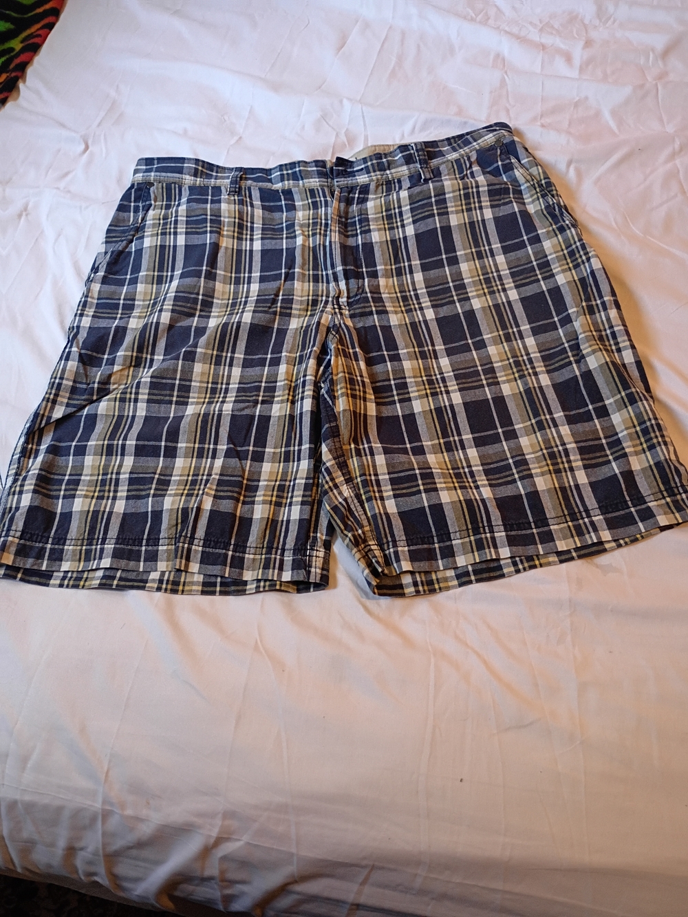 Izod Men’s Plaid Flat Front Shorts - Navy & White